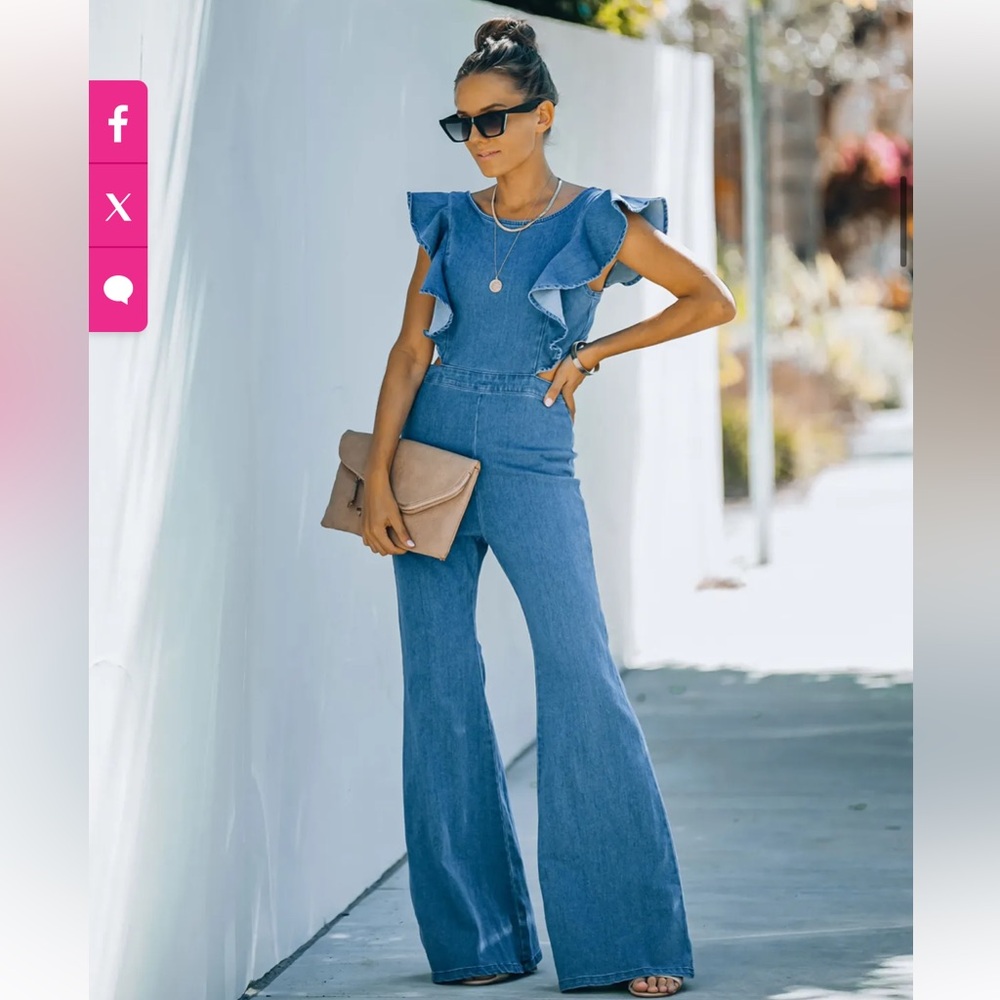 VICI Kadie Ruffled Jean Jumpsuit